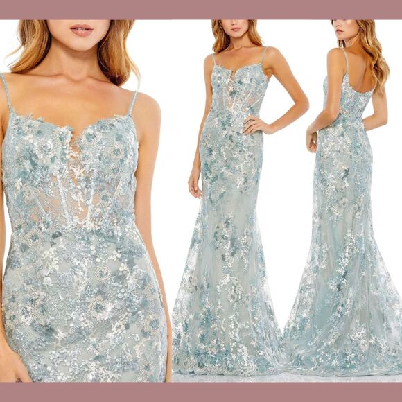 Mac Duggal Dresses & Skirts - NWT $798 Mac Duggal [ 10 ] 79297 Embroidered‎ Spaghetti Strap Trumpet Gown Blue